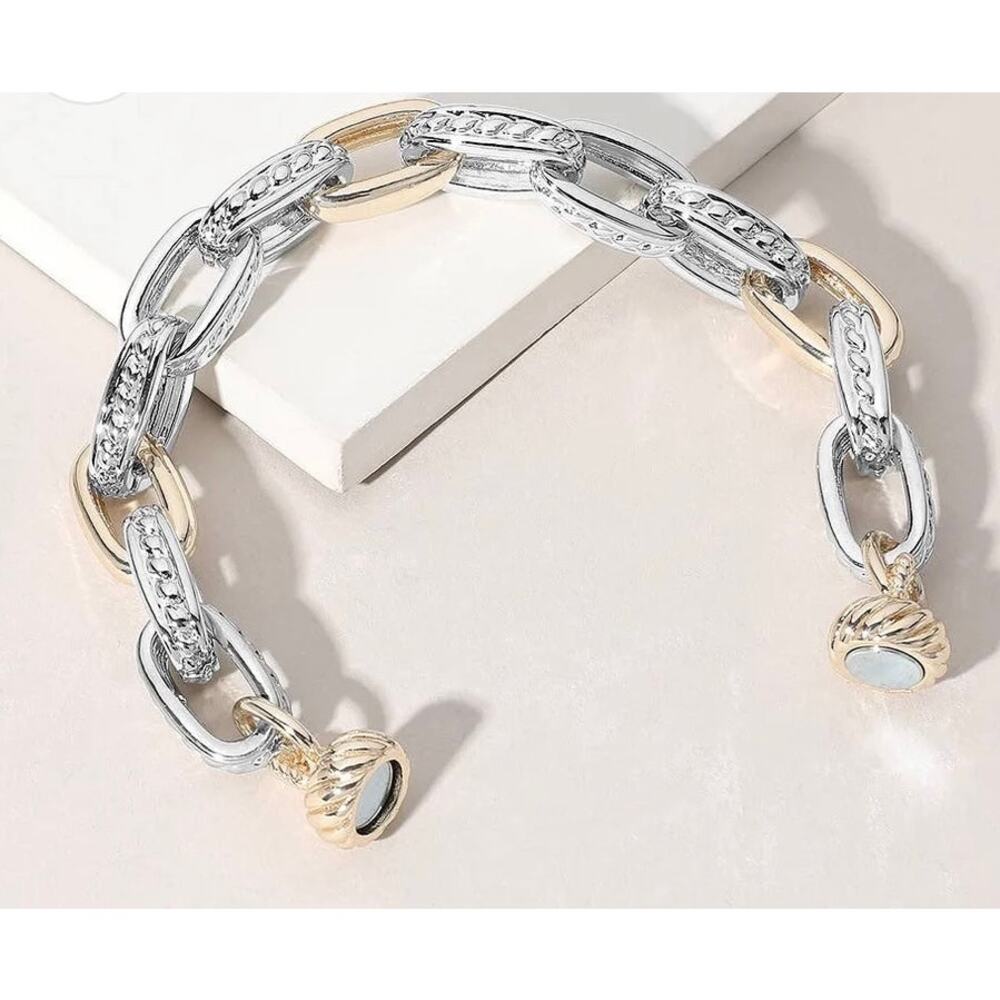 14K Gold Plated Mixed Metal Magnetic Closure Bracelet - Picture 2 of 2